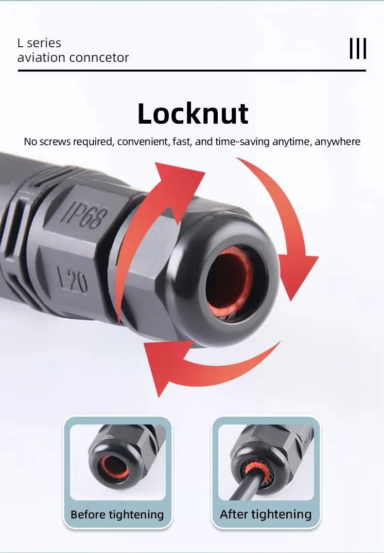 IP68 Waterproof Connector L20 20A LED Light Outdoor Cable Wire Quick Terminal Connector 2Pin 3Pin 4Pin 5Pin 6Pin Screw Wiring Ju
