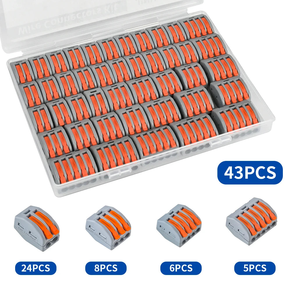 43Pcs Boxed Eletrical Mini Quick Lever Wire Connector 1 In Multiple Out Compact Splicing Termianl Block Easy For Installation