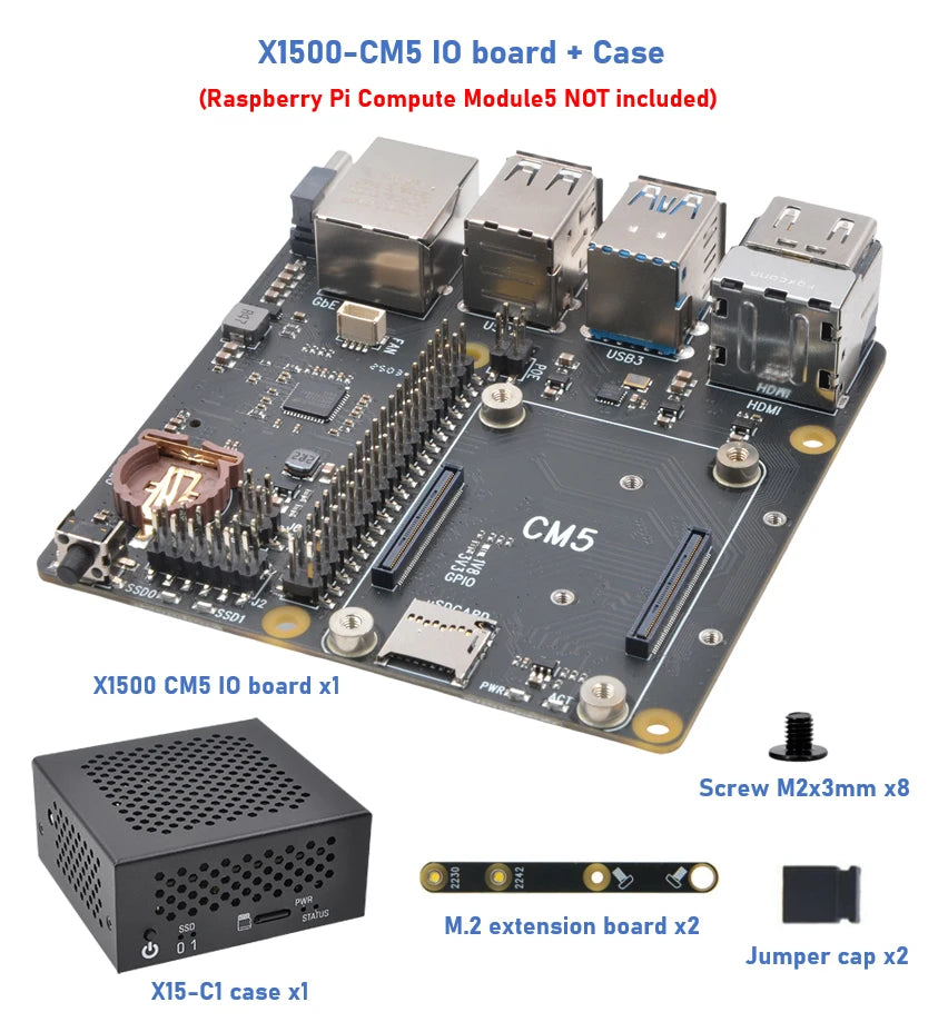 Raspberry Pi CM5 IO board NAS 2xNVMe dual Ethernet X1500