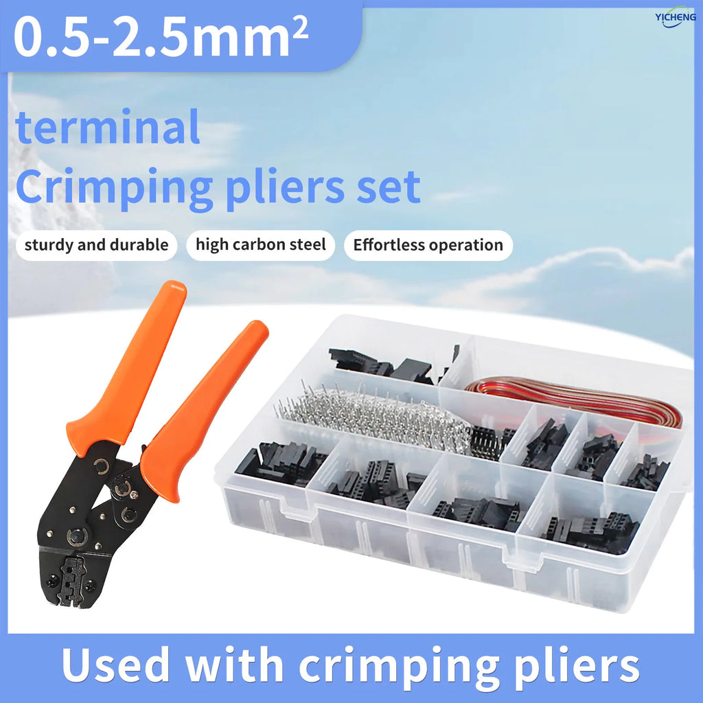 YICHENG 2.54mm Dupont Connector Kit with Ratcheting Wire Crimping Tool,Male Female Pins, Headers & Ribbon Cable