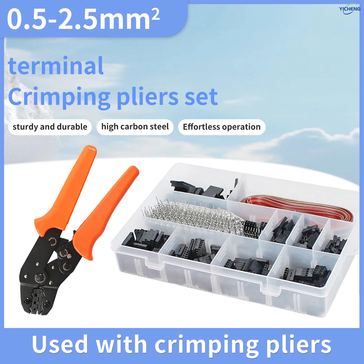YICHENG 2.54mm Dupont Connector Kit with Ratcheting Wire Crimping Tool,Male Female Pins, Headers & Ribbon Cable