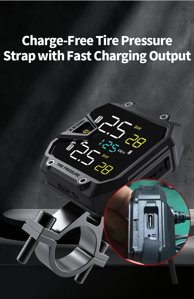 Yangood TMPS Motorcycle Tire Pressure Sensor Waterproof LCD Color Display Real-Time Safety Tire Pressure Monitoring System