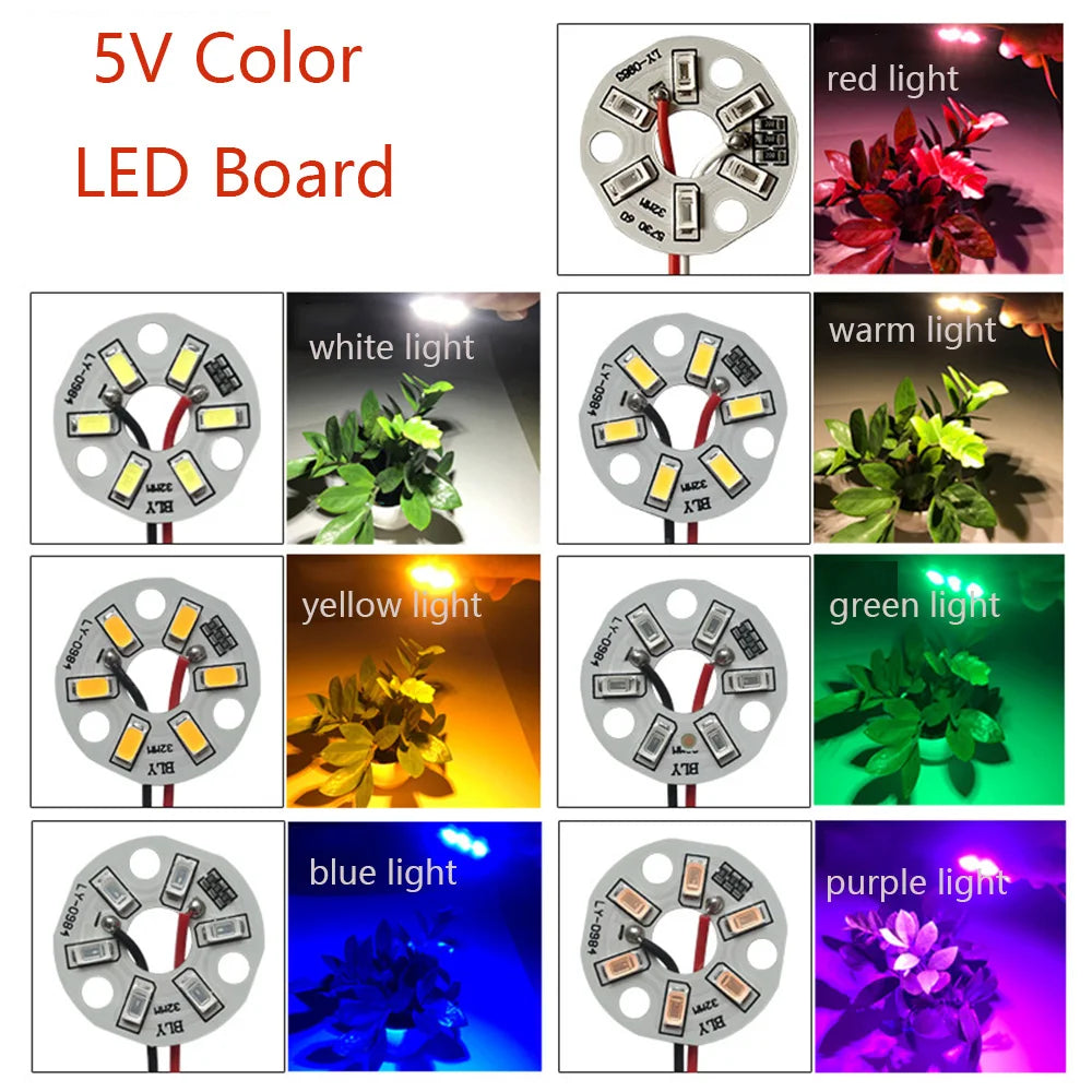 5/10 Pcs LED 3W 5V USB Light Board SMD 5730 Chip Red Green Warm White Yellow Purple Round Changing Light Source With 20 Cm Cable