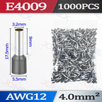 1000PCS Tubular Crimp Terminals Electrical Wire Cable Connectors E0508 E7508 E1008 E1508 E2508 E4009 E6012 Insulated Ferrules