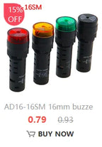 AD16-16SM 16mm buzzer 12V 24V 110V 220V 380V Flash Signal Light Red LED Active Buzzer Beep Alarm Indicator Red Green Yellow
