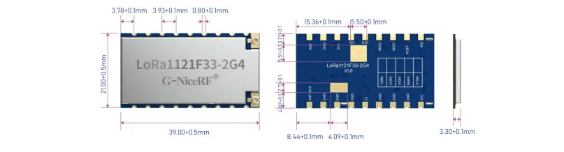 G-NiceRF | 2PCS LoRa1121F33-2G4 High-Power 2W  Wireless Communication Module LR1121 Chip