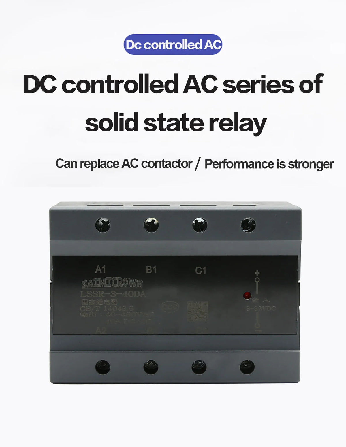 3 Phase 10A 25A 40A DA 60A 80A 100A 150 200A Three Phase SSR 3-32VDC Control 40-480V AC Solid State Relay SSR AC Three DC-AC
