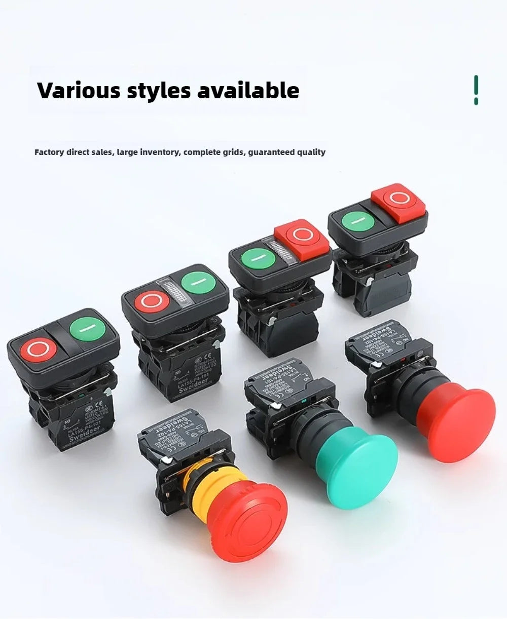 XB4 Double Button Switch with Light 22mm Emergency Stop Button Switch Momentary Self Reset Mushroom Power Push Button Switch 10A