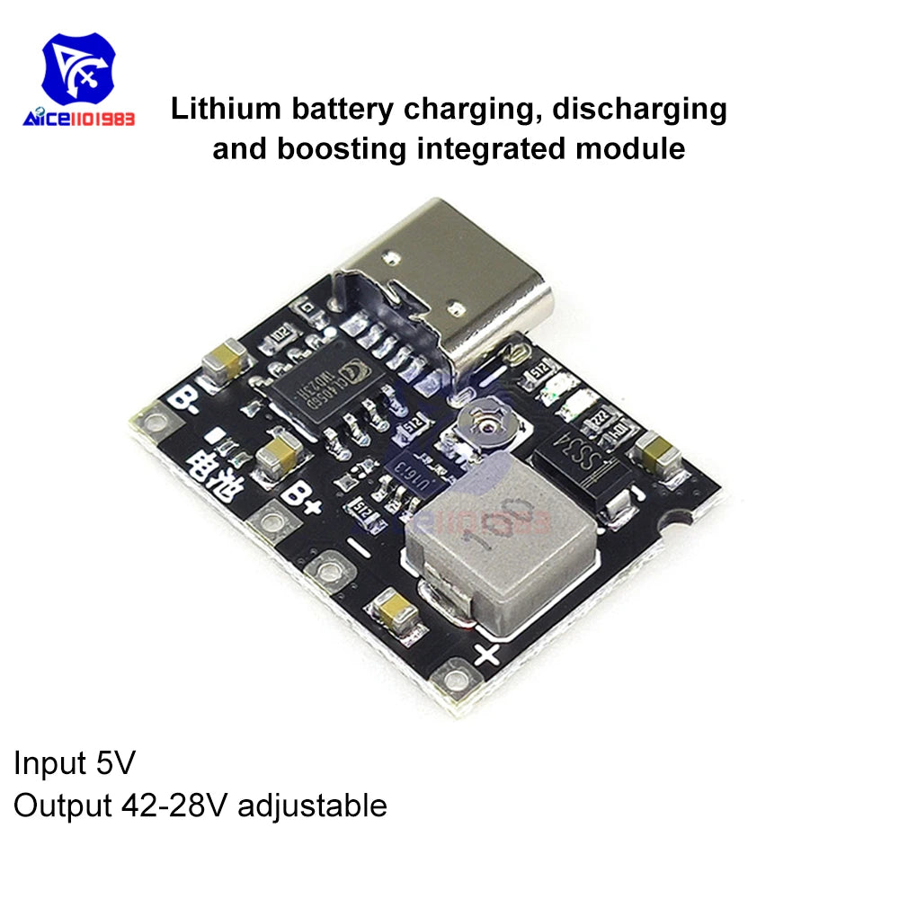 5PCS 3.7V to 5/9V 2A DC-DC Step Up Boost Module 18650 Lithium Battery Charging Discharging Board Type-C Booster Converter Module