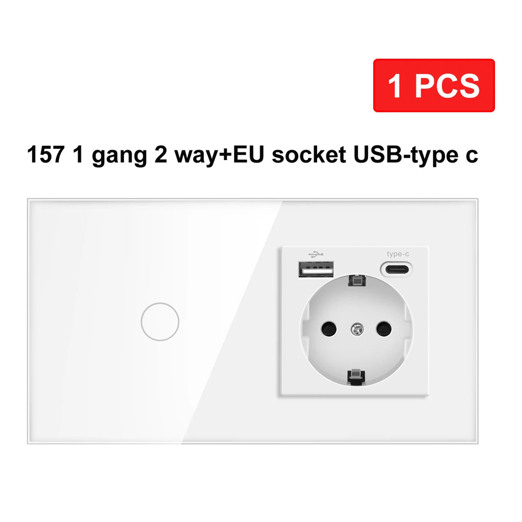 NYWP EU 86*86mm 1Gang 2Way Dual Touch Switch Tempered Glass Panel Stair Switch Bedroom Sensor Switches Cross No Need WI-FI