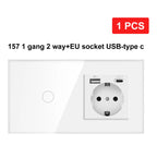 NYWP EU 86*86mm 1Gang 2Way Dual Touch Switch Tempered Glass Panel Stair Switch Bedroom Sensor Switches Cross No Need WI-FI
