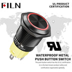 16/19/22mm IP67 Waterproof Push Button Switch LED Ring Light Momentary/Latching Harness Connector Car Engine Power Switches