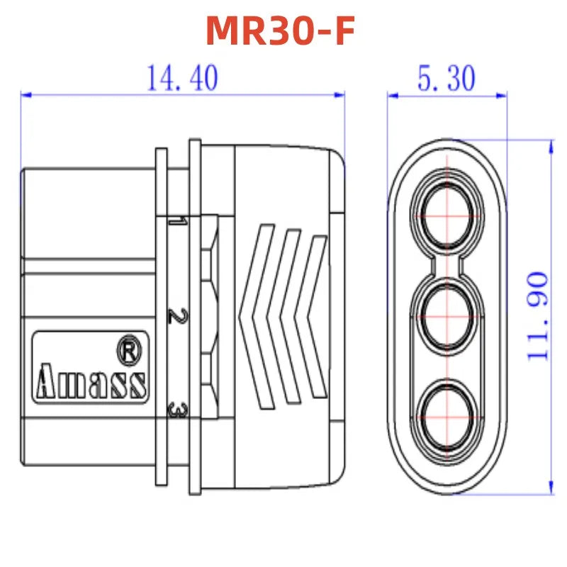 10Pcs Amass MR30 Male Female DC Motor Plug Three Hole Connector