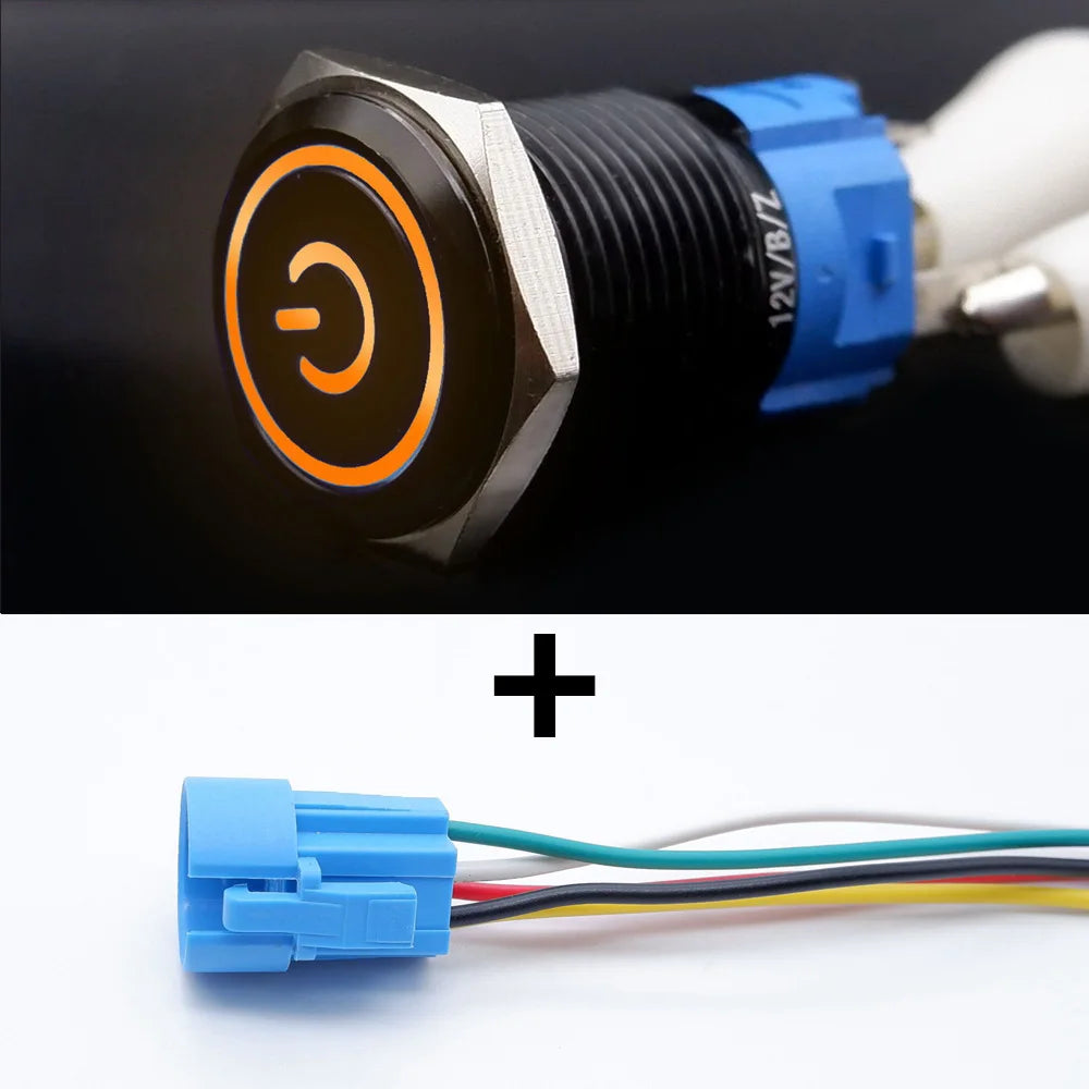 16/19/22mm Black Push Button Switch Waterproof Illuminated Metal Momentary Latching Fixed On Off Power Switch Backlit LED 3V 12V