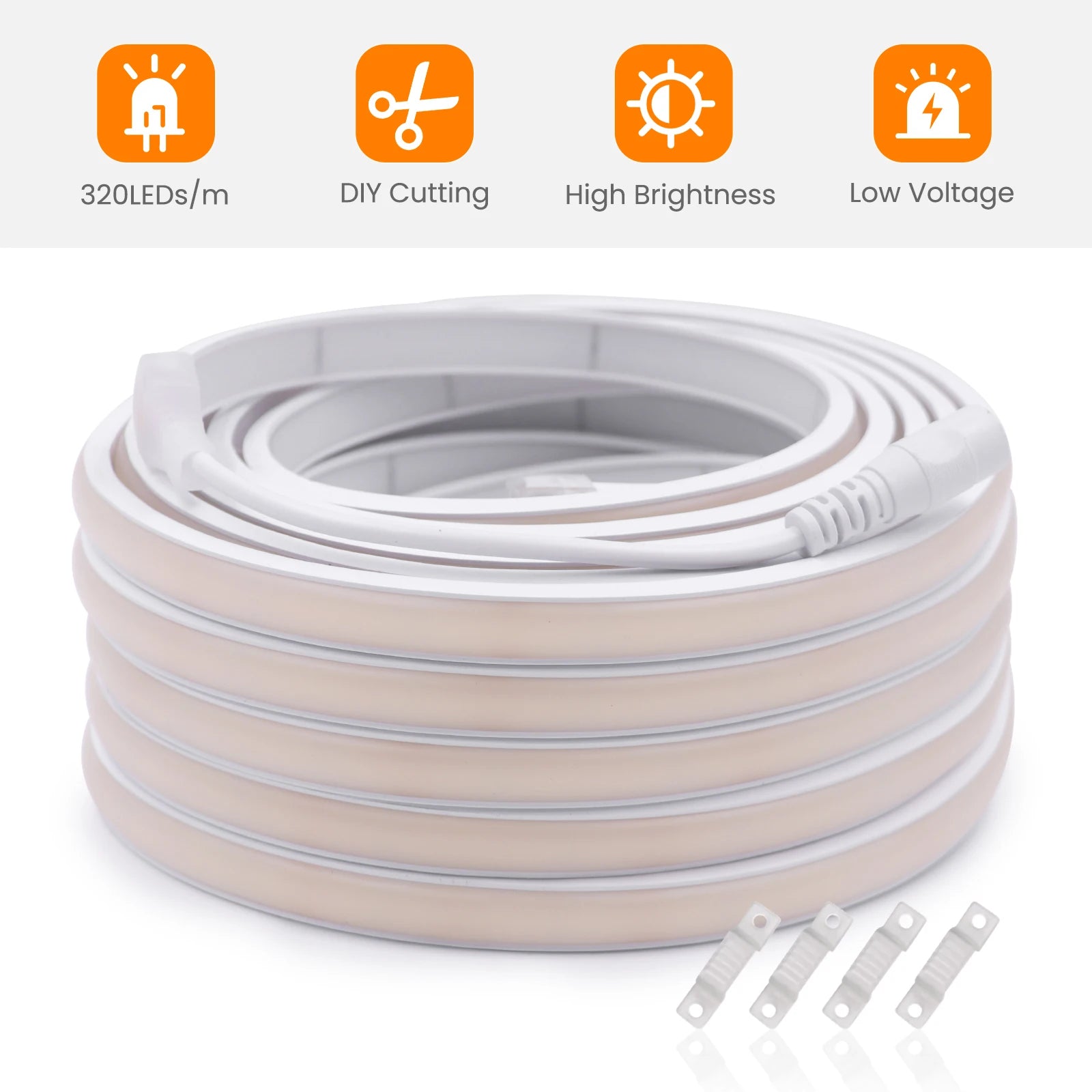 12V 24V 320Leds/M COB Neon Strip Waterproof 3000K 4000K 6000K Home Decor High Brighter Flexible Ribbon Rope LED Light 0.5M-20M