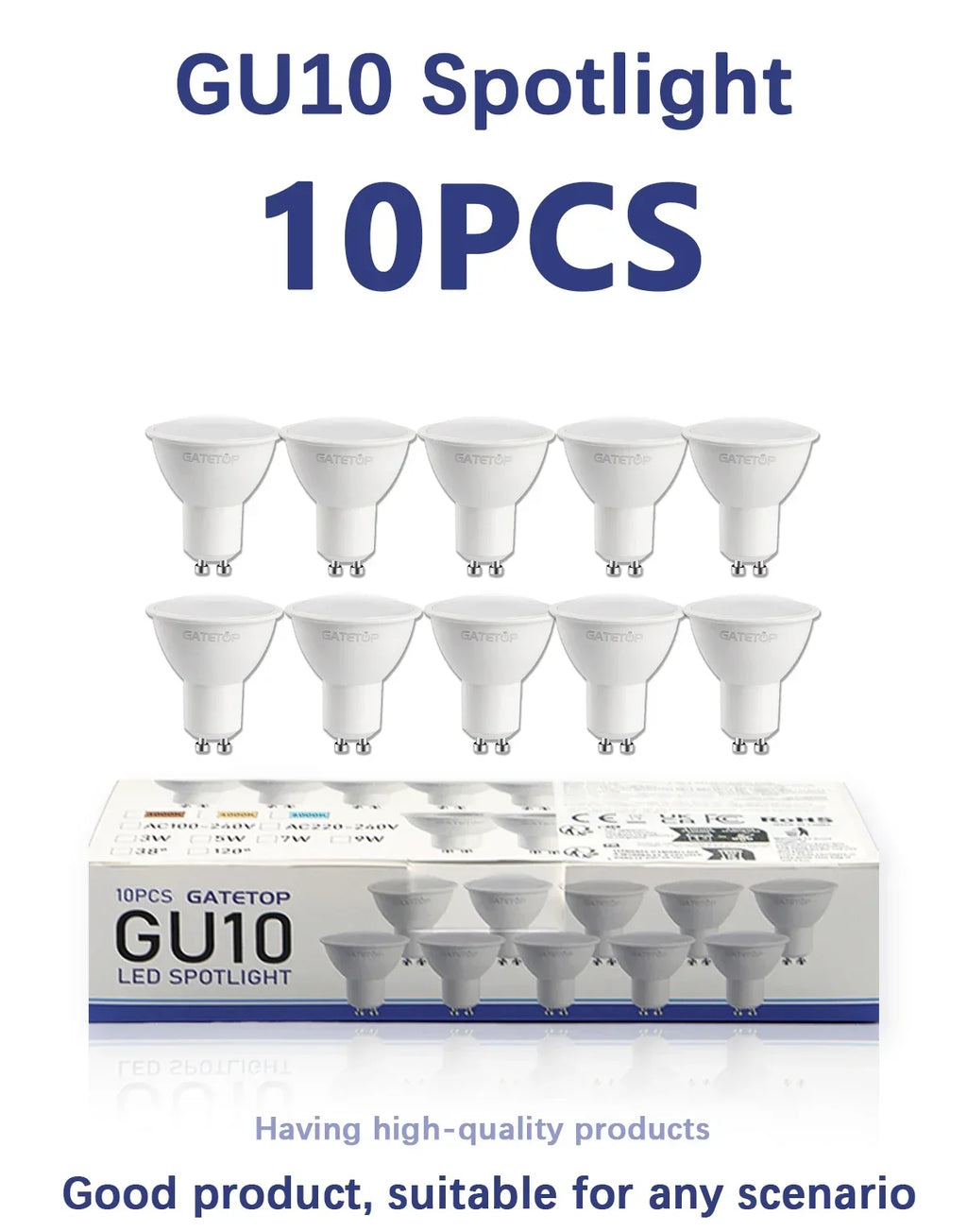 10 Pack Focos Gu10 Spotlight Lampara 220V Led Bulb Wholesale 9W White Warm 3000k 6000K Suitable for Home Commercial Buildings
