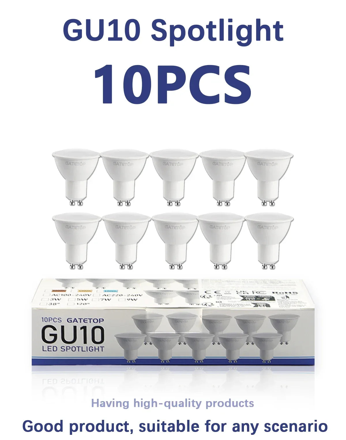 10 Pack Focos Gu10 Spotlight Lampara 220V Led Bulb Wholesale 9W White Warm 3000k 6000K Suitable for Home Commercial Buildings
