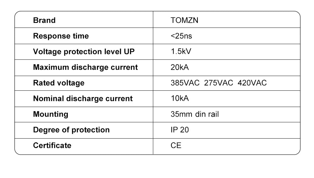 TOMZN AC SPD 2P House Surge Protector Protection Protective Low-voltage Arrester Device 10-20kA 20-40kA 30-60kA 275V 385V 420V