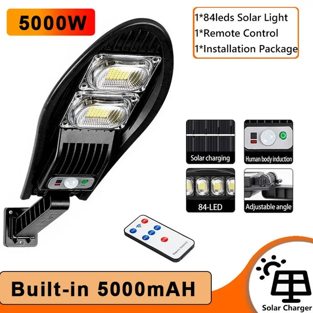 Solar Street Lights Outdoor Waterproof LED Garden Wall Lamp 3 Light Mode Remote Control Motion Sensor Lighting for Garage Gard