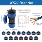 SP29 Square Waterproof Connector Soldering Electric IP68 WK29 Aviation Male Plug Square Back Nut Socket Threaded Cable Connector