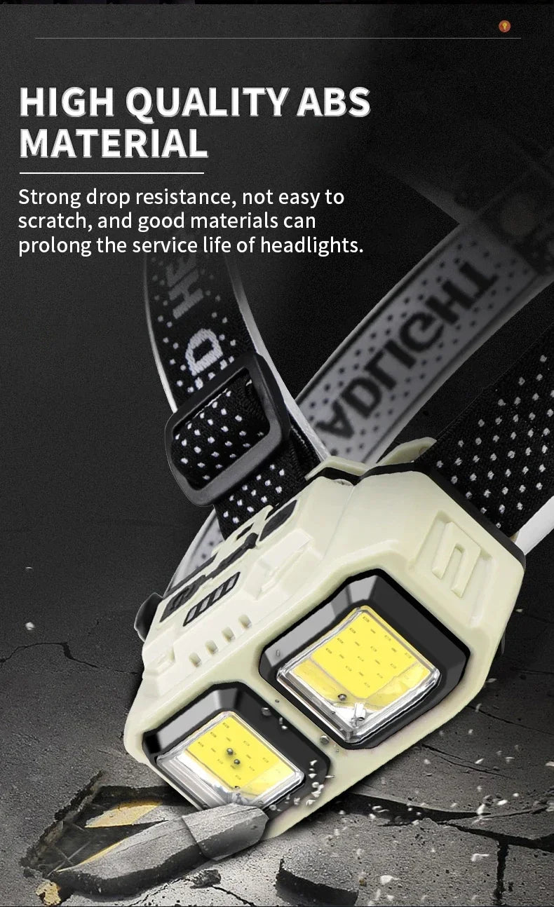 HOMEFISH COB LED Headlamp Induction USB Rechargeable Head Flashlight Powerful Work Light for Outdoors Camping Fishing