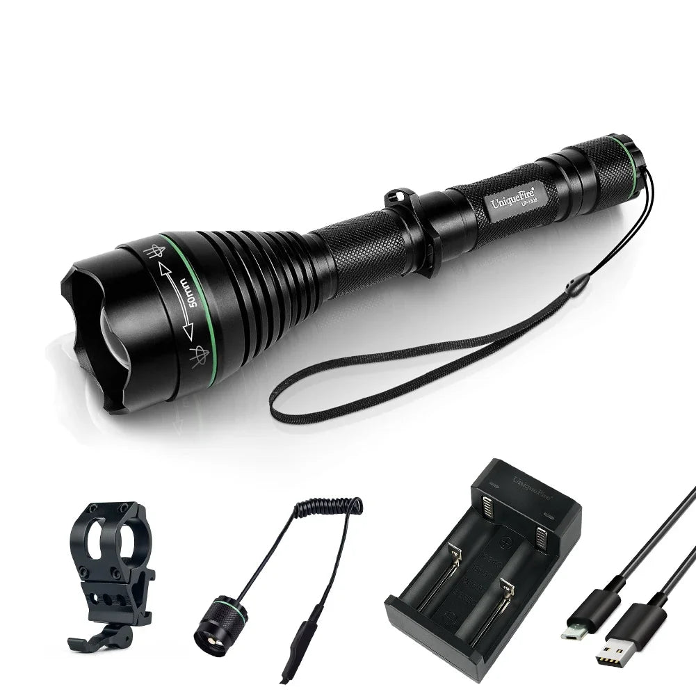 UniqueFire 1508 T38 T50 T67 T75 IR 850NM 5W LED Hunting Flashlight 3 Mode Zoom Night Vision Torch + Rat Tail Mount + USB Charger