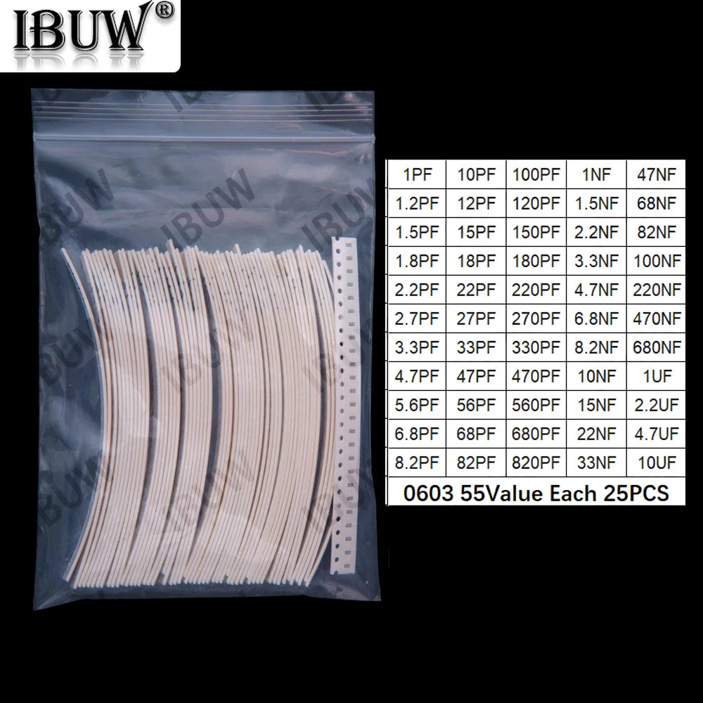 52Value 55Value Each 50PCS/25PCS 0402 0603 0805 1206 capacitor smd kit 1pf 1uf 10uf 0402 0603 0805