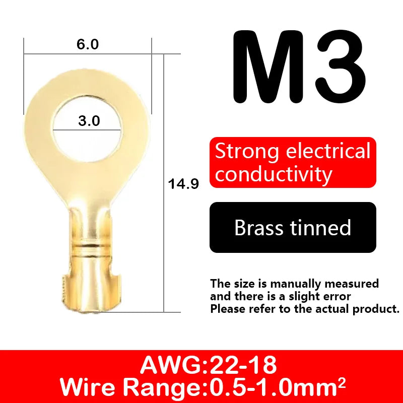 O-type Ground Lugs Terminal Cold-Pressed Copper Tab Wiring Nose Wire Lugs Crimp Wire Connector Eyelets Cable Connection Clamp