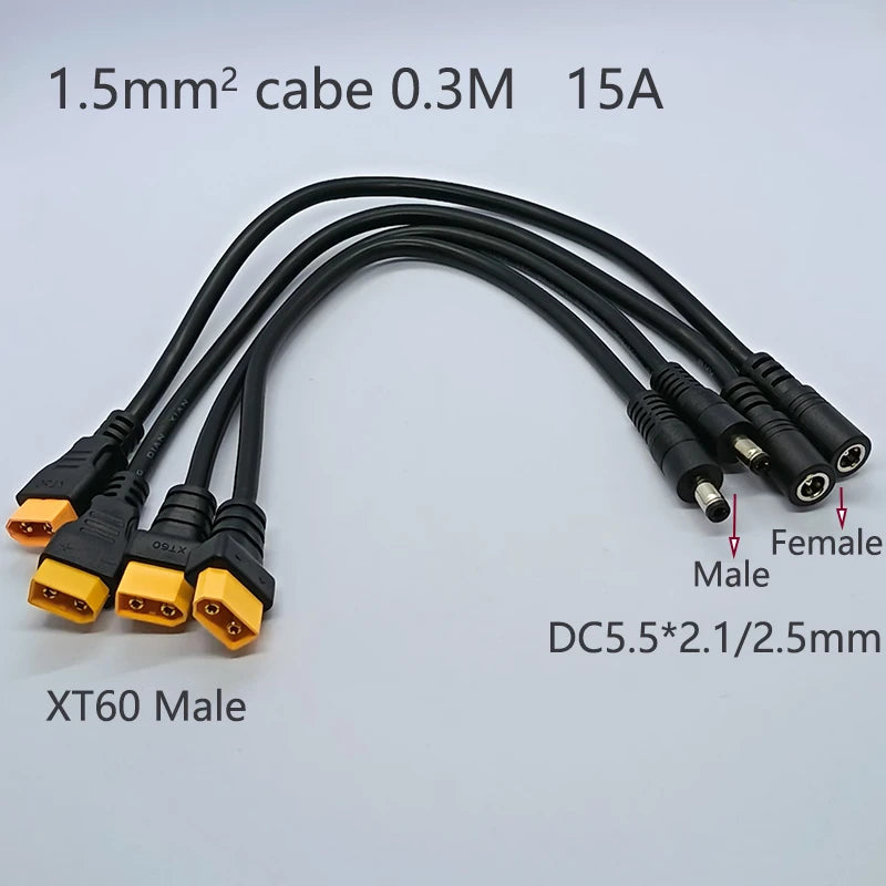 1PC XT60 To DC5.5*2.1/2.5mm Power Adapter Cable1.5mm² Cabe 30CM 15A Connector For Solar Charger Battery Charging Adapter Wiring