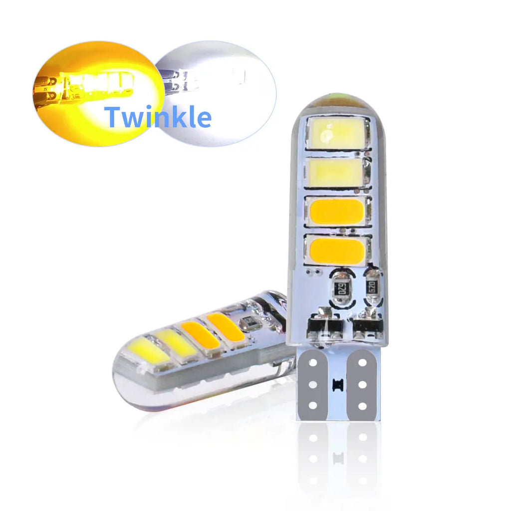 2 Pcs LED Bulbs 12V/24V 5730 Chips T10 W5W WY5W Two Tone Strobe Lights For Car/Truck Parking Drive Wedge Reading Brake Light