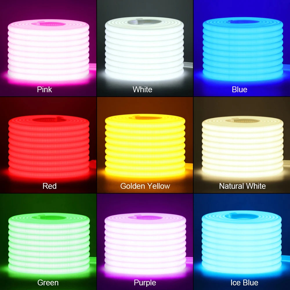 220V Led COB Neon Strip Light Dimmer Switch Power Plug Kit White Blue Pink Red Purple Yellow 5m 20m 30m 0.5m 288LED/m Flex Decor