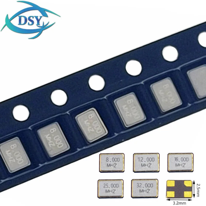 10PCS 3225 3.2X2.5mm  8Mhz 12Mhz 16Mhz 20Mhz 24Mhz 25Mhz 26Mhz 27Mhz 30Mhz 32Mhz Passive Quartz Crystal Oscillator SMD 3.2*2.5mm