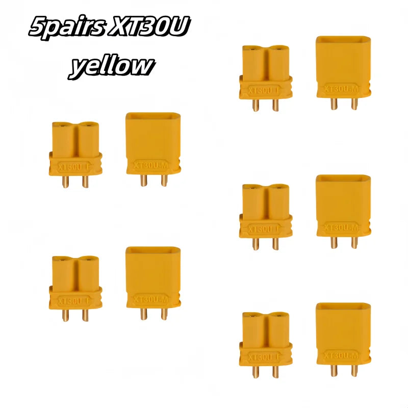 5 Pairs XT30 XT-30U Yellow Black Male Female Bullet Connectors Plugs for RC Multi Axis Aircraft Fixed Wing Lipo Battery ESC