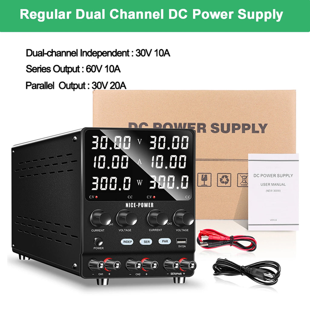 NICE-POWER 120V 3A Lab DC Power Supply 0-240V 0-6A Dual Channel Bench Power Source 12V 24V 10A 20A Power Supply Series Parallel