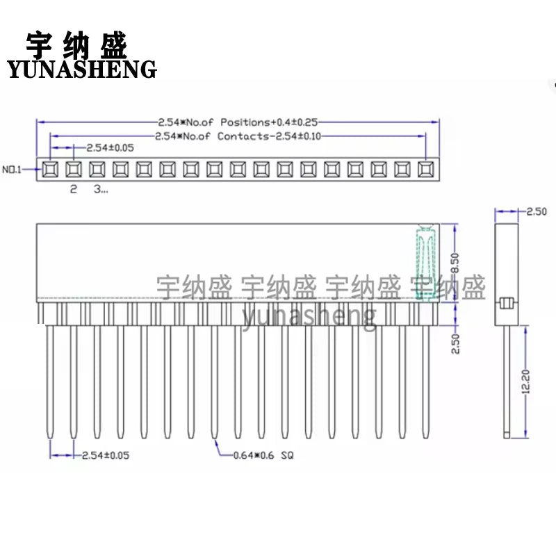 10pcs 2.54mm PC104 Industrial Square Pin Single Row 1X6P/8P/10P/40P Straight PH11mm Pin L12mm PCB Female Header Connector