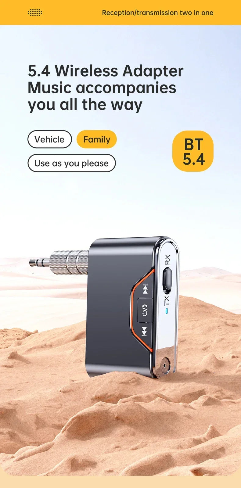 Wireless Bluetooth 5.4 Audio Receiver Transmitter 3.5mm AUX Jack Adapter TF Card Playback Hands Free for Car Radio TV Earphones