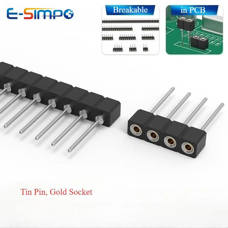 5pc 2.54mm Round Hole Male Tin Gold Female Pin Header 1/2x40P Single/Dual Row Breakable PCB IC Crystal Relay Transistor Socket