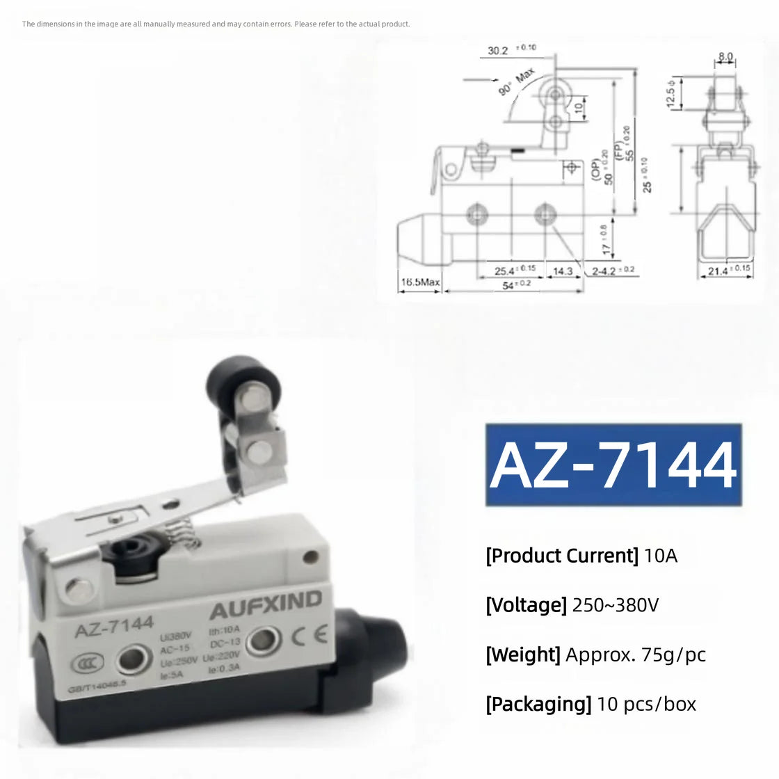 10A 250V AZ Waterproof Microswitch Travel Micro Limit Switch Small Horizontal Roller Lever AZ-7312 AZ-7311 AZ-7121 AZ-7310 TZ