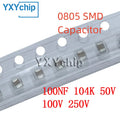 50PCS 0805 100NF 104K 50V 100V 250V 10% X7R 2012 SMD Chip Multilayer Ceramic Capacitor