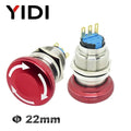 16mm 19mm 22mm Emergency Stop Switch Mushroom Round E-stop Metal Push Button Stop Switch 1NO1NC 2NO2NC Latching Switch On Off