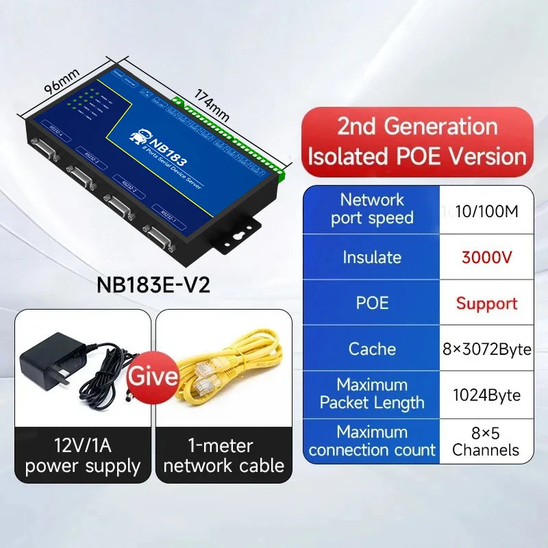 Isolated 8-Channel Serial Server RS485/232/422 to RJ45 COJXU NB183 Series ModBus RTU to TCP Build-in Watchdog MQTT/HTTP IOT