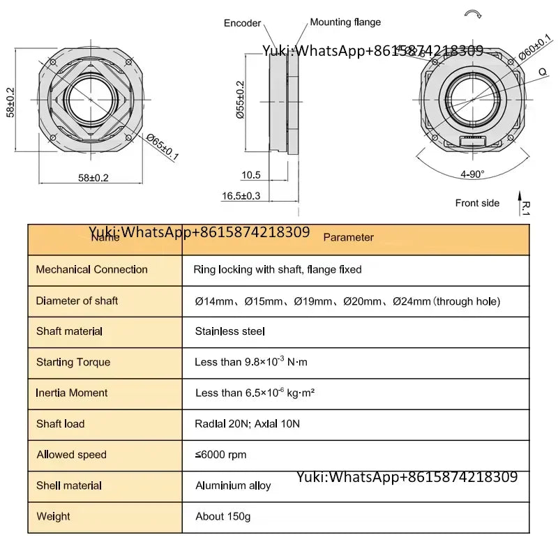 Hengxiang 14/15/19/20/24mm Hollow Shaft Absolute Rotary Encoder Single Turn 17-24 Bit IP50 Protection 6000min-1 Response