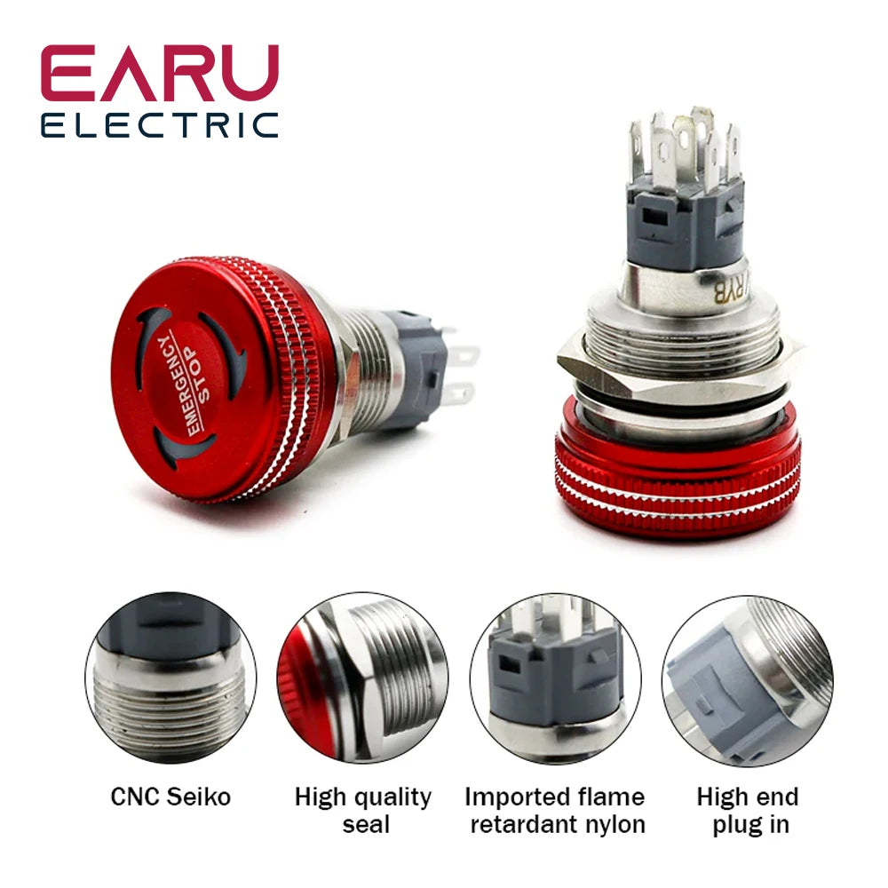 16/19/22MM Mushroom Metal Emergency Stop Push Button Switch Triple Dual Color RGB LED Light Rotary Power Switch 5V 12V 24V 220V