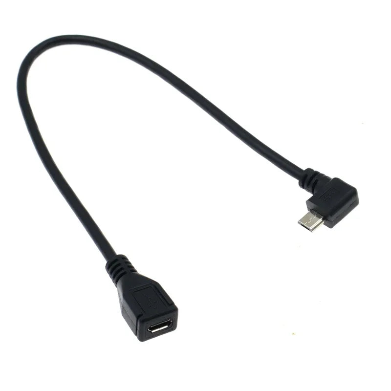 30cm 90 Degree Right & Left Angled Micro USB 5Pin Male to Female M/F Extension Connector Adapter Cable for Mobile Phone Tablet