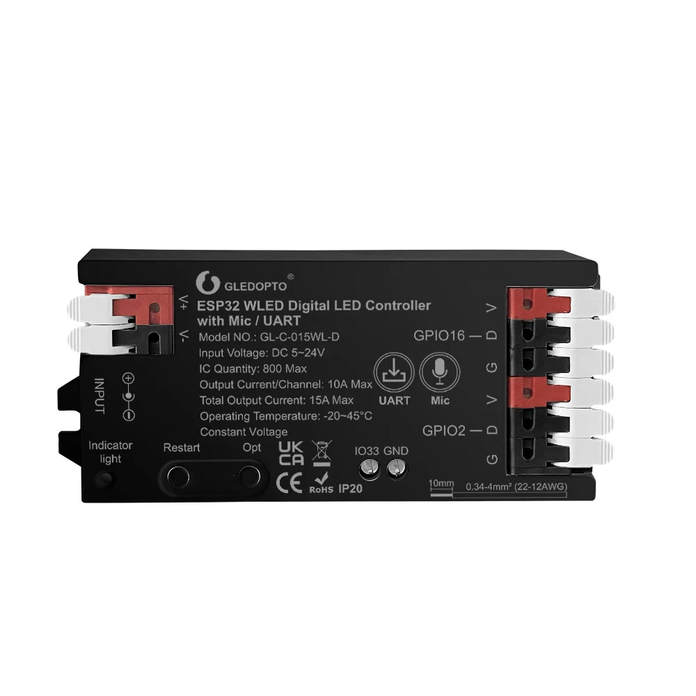 GLEDOPTO WLED LED Controller ESP32 Mic Music UART RGB IC Digital Lights Addressable String Lighting WS2811 WS2812B WS2815 SK6812