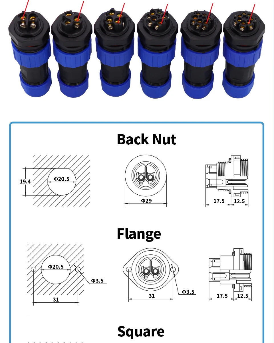 Screw Connection Connector Waterproof Connector 20mm 25A IP68 SP20/LD20 2PIN 3PIN 4PIN 5PIN 6PIN 7IN 1PCS