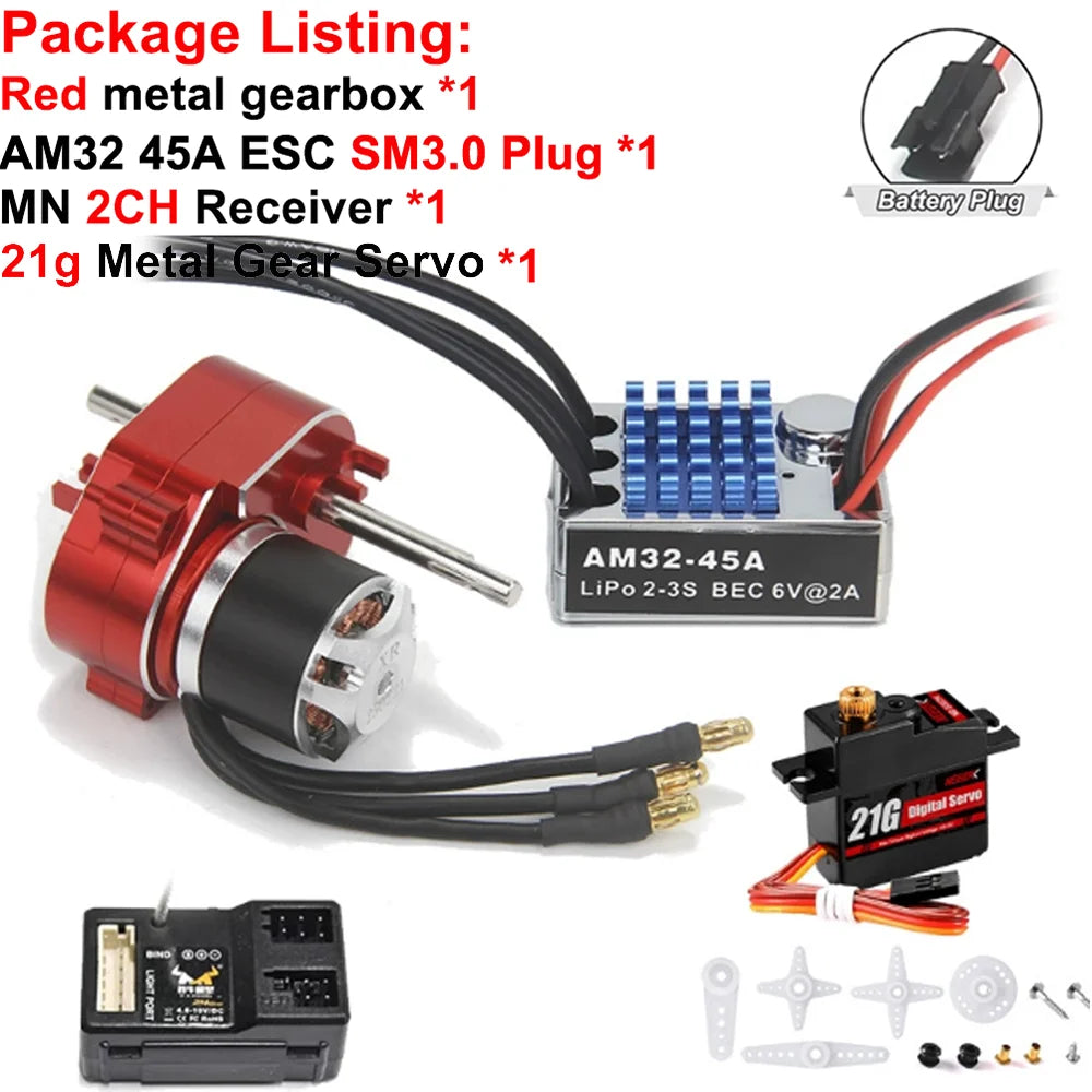 Full Metal Gearbox 2322 2600KV Brushless Motor AM32 45A ESC 21g Servo/2CH Receiver for RC Car Crawler MN82 MN78 MN168 MN99 MN98
