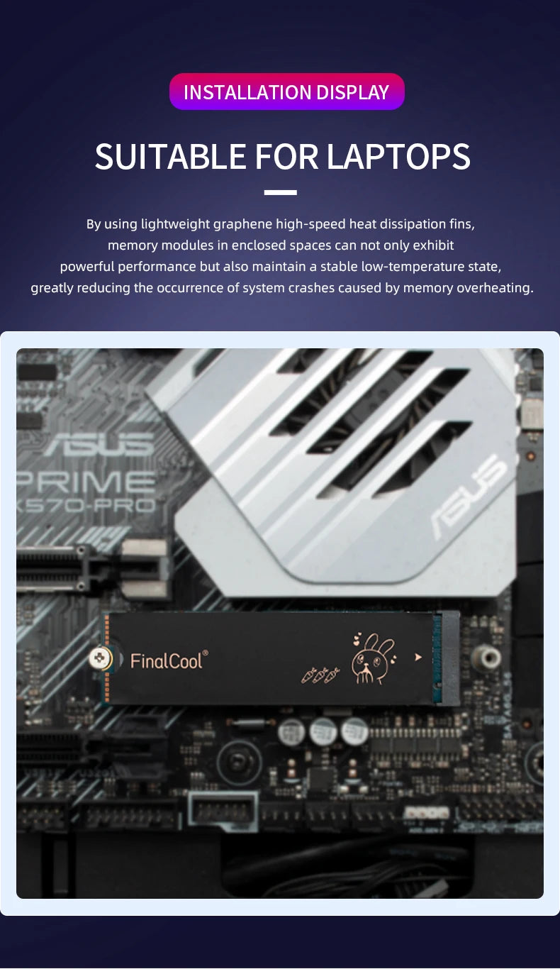 FinalCool NV02 Graphene M.2 SSD Heat Sink, Dual-Layer Graphene and Copper Foil Design Cooler Radiator for Laptop PC NVMe