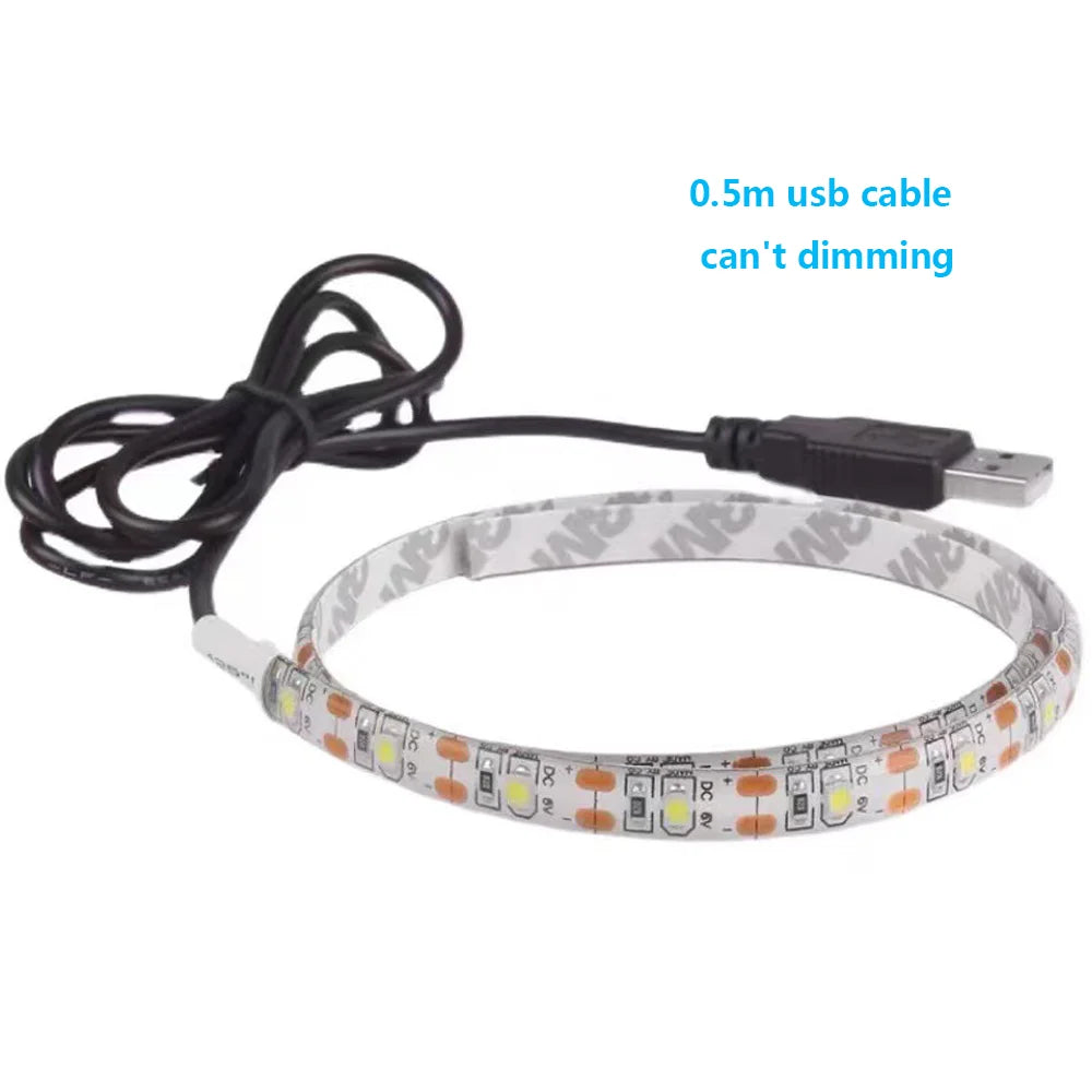 Dimmable 5V LED Strip Lights SMD2835 3528 60Leds/m Waterproof Ribbon Lights TV Backlight USB/Battery Powered Stripe Room Decor