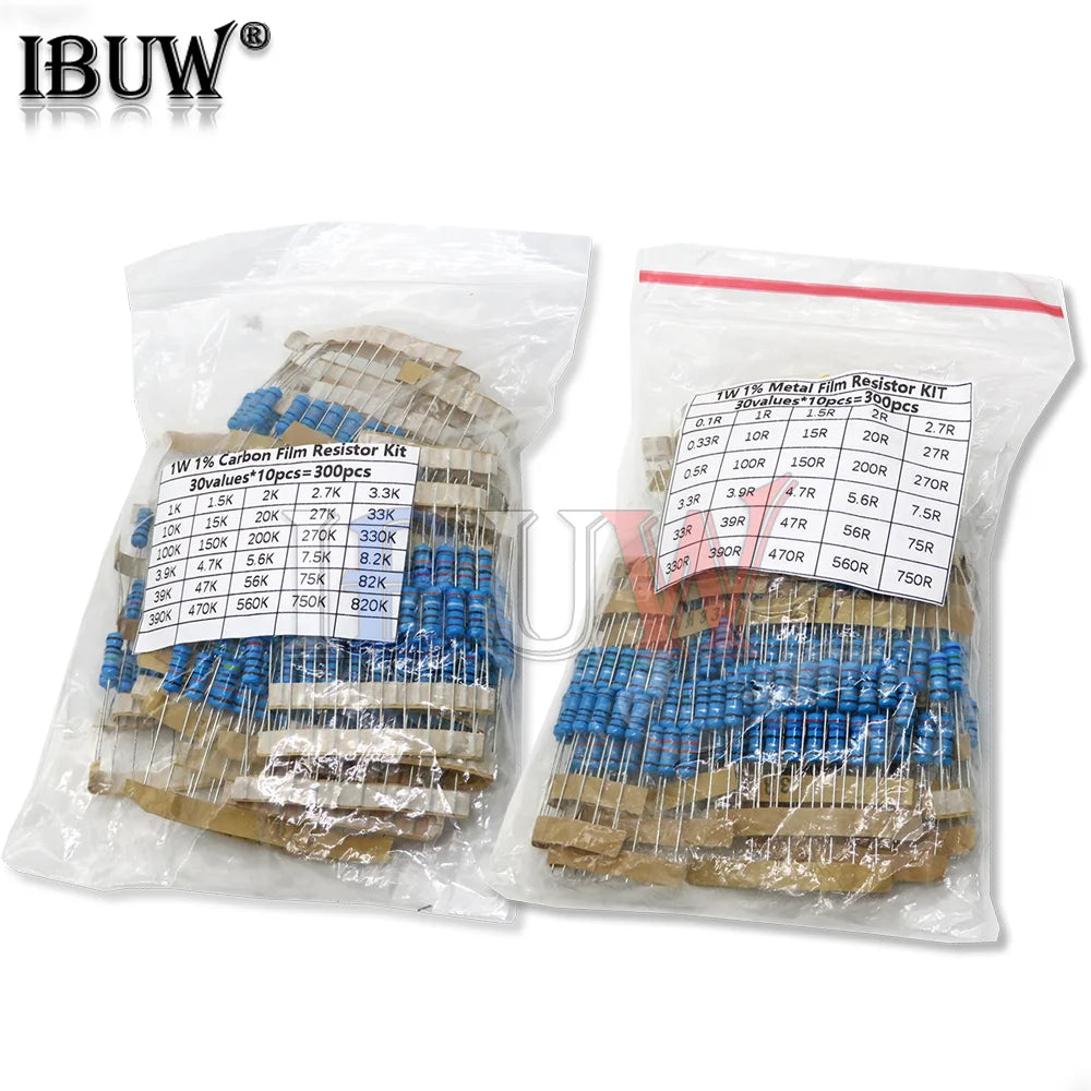 150PCS 300PCS 1/4W 1/2W 1W 2W 3W Resistance 1% Metal Film Resistor Assortment Kit Set 30Kinds Each 5/10PCS 1~750 1K~820K Ohm